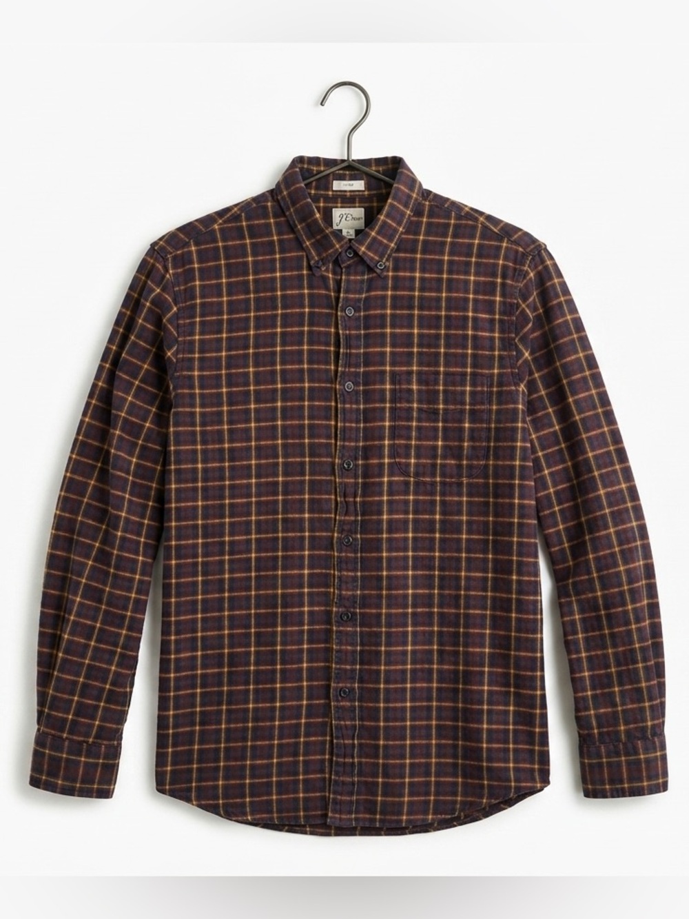J.Crew Slim Fit Plaid Flannel Shirt Blue Red Yellow Brushed Twill Cotton Large